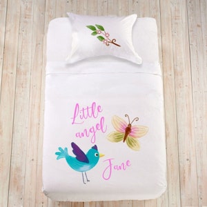Butterfly bedding set Toddler duvet cover Baby shower gift Custom bed linen Cute bedding Watercolor bedding with birds Girl Crib bedding set