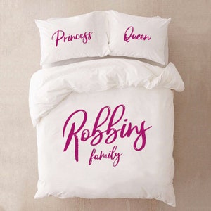 Presente de princesa e rainha para nova família, presente para casal de lésbicas, sra e sra, capa de edredom personalizada, presente de casamento, conjunto de cama personalizado