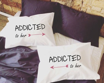 Lesbian Couple Pillowcases, 'Addicted to Her' Anniversary Gift