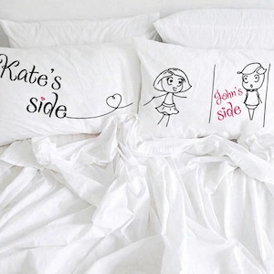 Personalisierte Paar Kissenbezüge His Her Couple Kissenbezüge My side your side Boy and Girl Baumwolle Jahrestag Geschenkidee für ihn Sie