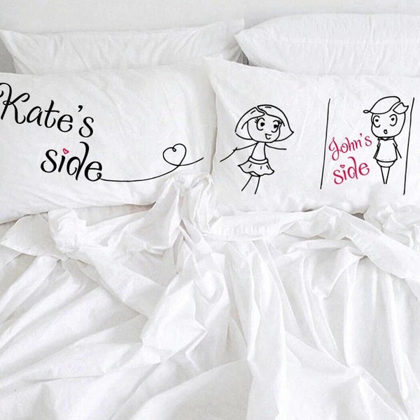 Personalized couple pillowcases His Her Couple pillowcases My side your side boy and girl cotton anniversary gift idea for him her couple