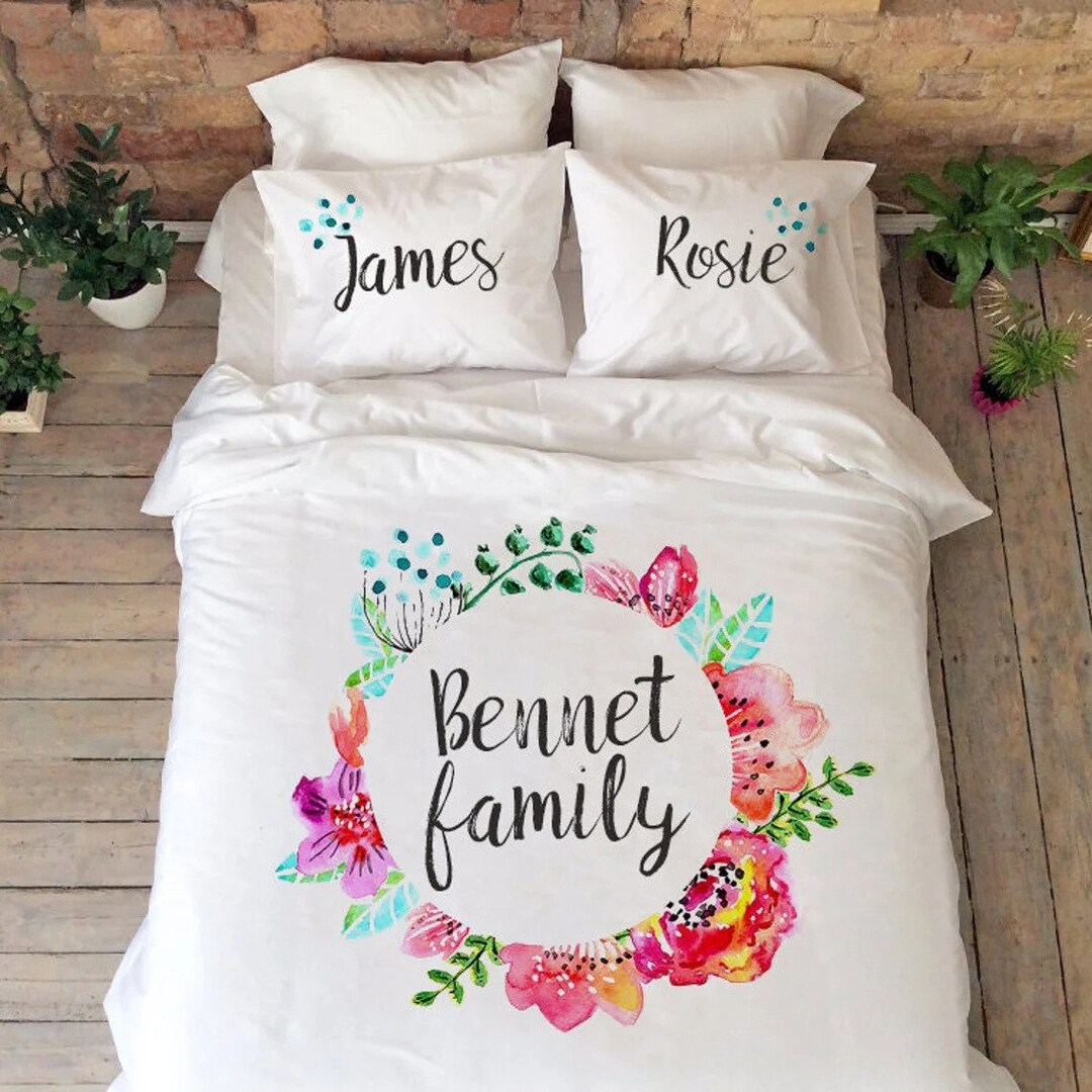 Flower Bedding set Personalized Couples bedding Wedding gift for couples popular gift Disney gift Duvet cover Gift with names Romantic bedding set