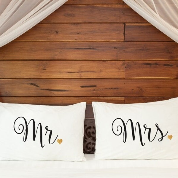 Wedding gift Mr Mrs Pillowcases 2nd cotton anniversary Couple pillow cases His Hers gifts for bride him her couple gifts Engagement marriage