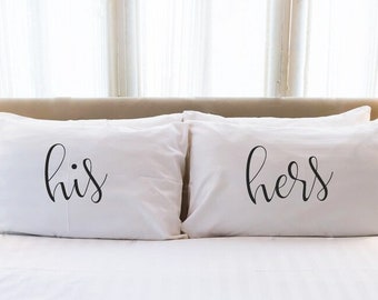 His and Hers Pillowcases cotton anniversary Wedding gift 2nd year cotton anniversary gift Engagement Bridal Shower His Hers Gift for Wedding