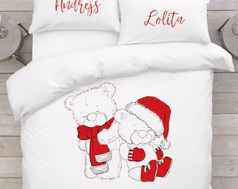 Christmas Bedding Idea Christmas Bears Couple Gift Housewarming Christmas Bedding Set Creative Gift Idea Gift for him her Original Christmas