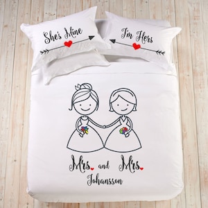Lesbian personalized wedding gift Mrs and Mrs cotton anniversary lesbian gift lesbian wedding LGBT lesbian girlfriend gift anniversary gifts