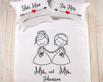 Lesbian personalized wedding gift Mrs and Mrs cotton anniversary lesbian gift lesbian wedding LGBT lesbian girlfriend gift anniversary gifts