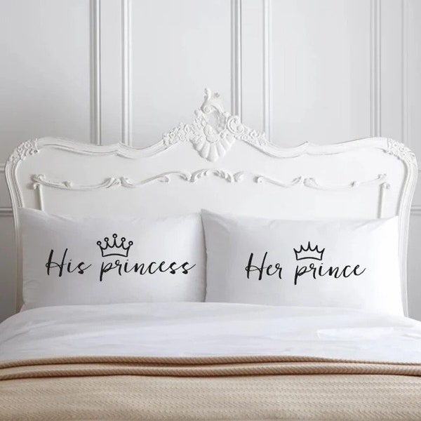 2nd Anniversary Gift for Couple pillow cases His princess Cotton anniversary 2 year anniversary Couple pillowcases crown pillow Wedding gift