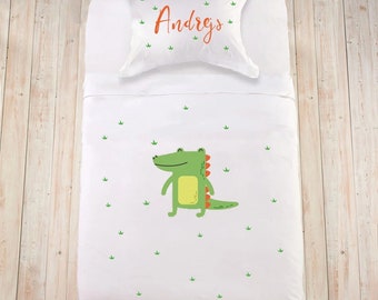 Custom duvet cover set for child Crocodile bedding set Safari animal bedding Cotton bedding King sheet set Personalized duvet cover for kid