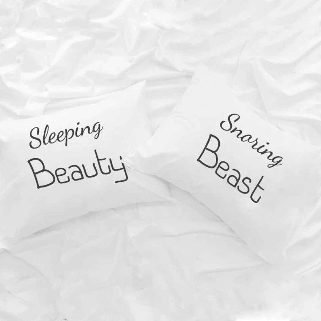 Sleeping Beauty Snoring Beast Couple Pillowcases, His and Hers Cushion Case, Gift Idea for Him