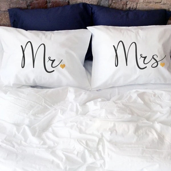 Mr and Mrs Pillowcases Gift for Newlyweds 2nd year cotton anniversary gift for him husband men Gift for Bride Wedding Marriage Bridal Shower