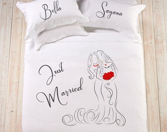 Lesbian personalized wedding gift Mrs and Mrs cotton engagement lesbian gift lesbian wedding LGBT lesbian girlfriend gift engagement gifts