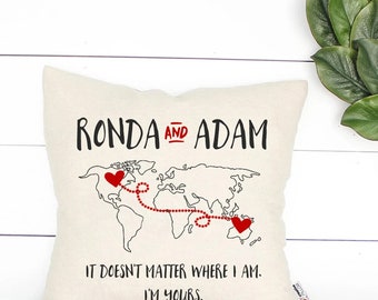 The love between know no distance pillow Personalized long distance gift for long distance best friend gift for sister long distance bff