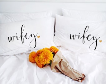 Lesbian Wedding Pillowcases: Mrs & Mrs Handmade Cotton Bedding (Set of 2)