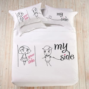 Bedding set cotton anniversary gift for couple duvet cover king queen my side your side gift for her gift for him wedding gift for buyfriend