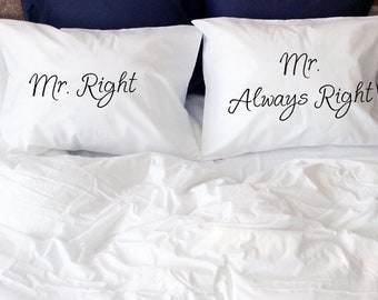 Cadeau de mariage gay Mr Right Mr Always Right étuis d’oreiller de couple gay Mr et Mr cadeau d’anniversaire gay LGBT de même sexe cadeaux de couple deux mariés gays