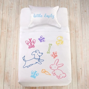 Personalized duvet cover for kids Animal duvet cover Cute kids bedding Animal illustration bedding Kids sheets Custom bedding with names