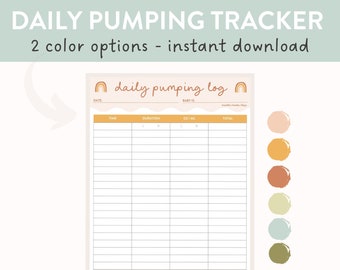 Daily Pumping Tracker, Printable Pumping Log, Track Date, Time, Sides, Oz/ML, and Daily Totals, Instant Download