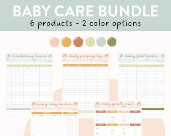Printable Daily Baby Care Bundle - Baby Tracker, Baby Growth Chart, Pumping Tracker, Breast Feeding Log, Daily & Weekly Feed Tracker