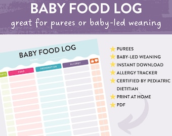 Baby Food Log, Baby Food Purees, Baby-Led Weaning, Daily Baby Food Tracker, Allergy Tracker, Weaning, Solids Tracker, Instant Download, PDF