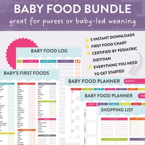 Baby Food Bundle, Baby's First Food Checklist, Baby Food List, Baby Puree, Baby-Led Weaning, 100 Food Chart, Top Allergens, Starting Solids