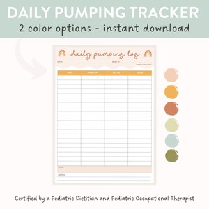 Daily Pumping Tracker, Printable Pumping Log, Track Date, Time, Sides, Oz/ML, and Daily Totals, Instant Download