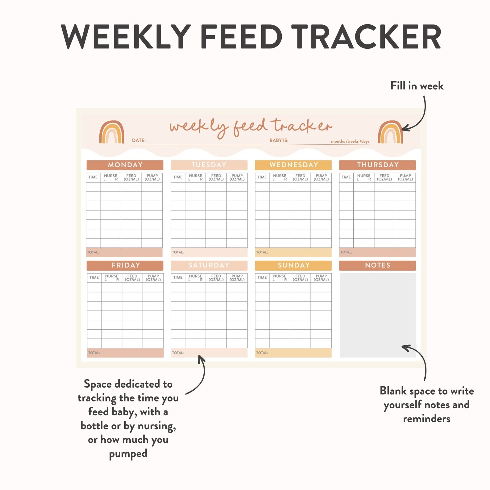 Weekly Program Baby Printable Daily Baby Care Bundle - Baby Tracker, Baby Growth Chart ...