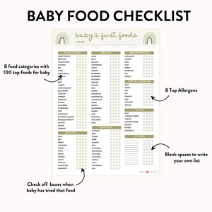 Baby's First Food Checklist & Starter Guide to Baby Purees 10 First Foods for Baby, 100 Food Chart, Solids Tracker, Course, Printable image 3