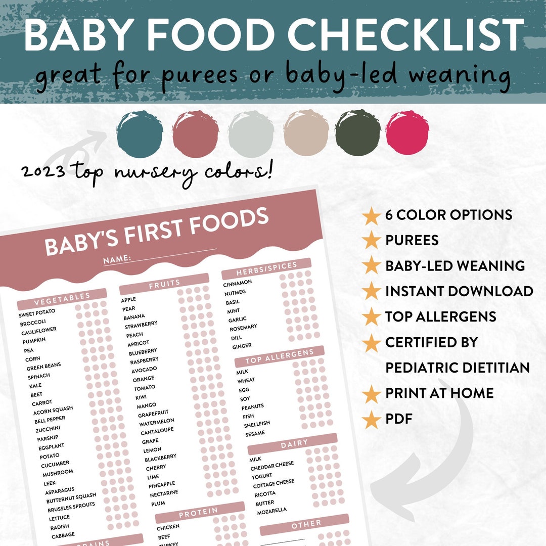 Baby's First Food Checklist in 6 Trending Colors , Baby Food Purees ...