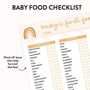 Baby's First Food Checklist & Starter Guide to Baby Purees 10 First Foods for Baby, 100 Food Chart, Solids Tracker, Course, Printable image 4