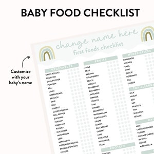 Baby food checklist - shows how you can customize your baby's name on each of the printables.