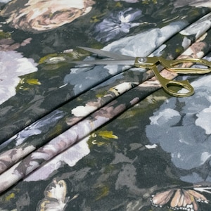 Clarke and Clarke - Floretta - Blush / Charcoal - Designer Fabric Per Metre - Dramatic Dark Painterly Floral Print