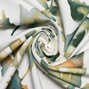 Clarke and Clarke - Studio G - Fall - Cream - Autumnal Watercolour Leaf Print Fabric - Buy Per Metre
