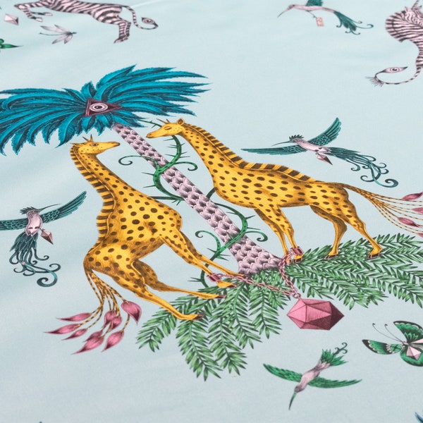 Clarke and Clarke - Creatura - Turquoise - Bohemian Eclectic Fantasy Animal Fabric Per Metre