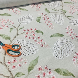 Colefax and Fowler  - Atwood  - Pink /Green- Designer Fabric Per Metre - Exquisite Deisgn From The Eliouse Collection-  Fabric Buy Per Metre