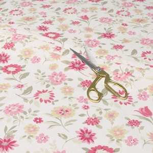 Clarke and Clarke - Studio G - Wild Flowers - Rouge - Designer Fabric Per Metre - Pretty Pink Floral Print