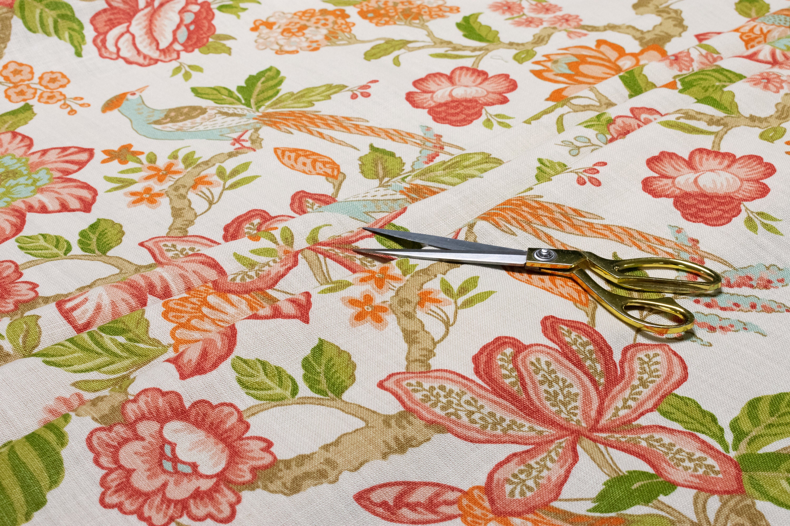 Schumacher - Huntington Gardens - Coral - Painterly Tree of Life Motif Fabric Per Metre