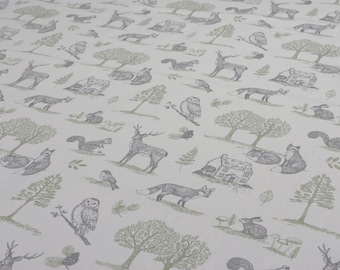 Clarke and Clarke - Studio G - New Forest - Natural - Designer Fabric Per Metre - Countryside Wildlife Cottage Print Fabric Per Metre