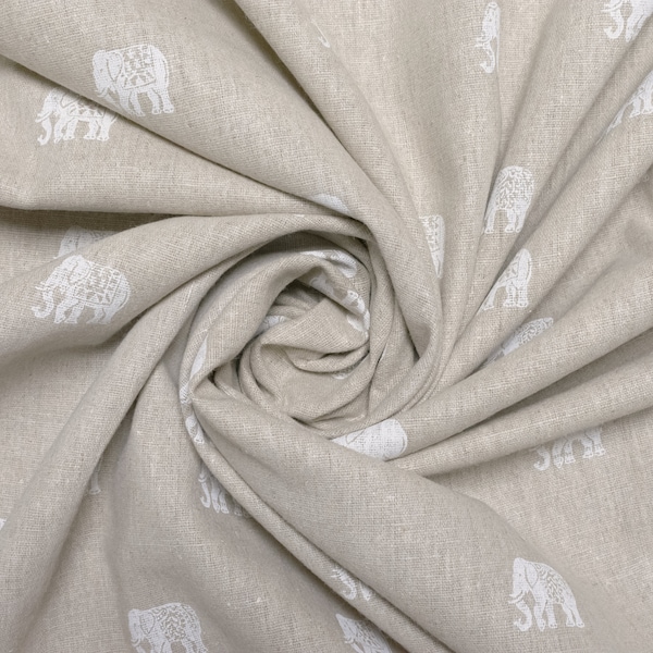 Clarke and Clarke - Studio G - Safi - Ivory - Indian Inspired Elephant Print Fabric - Buy Per Metre