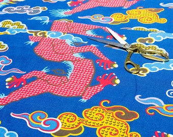 Schumacher - Magischer Ming Drache - Navy - Tibetisch inspirierte Fabelwesen Stoff Meterware