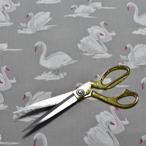 Studio g - Clarke & Clarke - Swans - Pebble - Designer Fabric Per Metre -