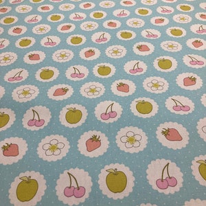 Ashley Wilde - Summer Fruits - Teal - Designer Fabric Per Metre - Cute Dollhouse Polka Fabric Per Metre