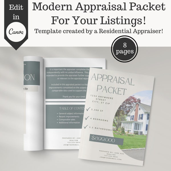 Appraisal Packet, Real Estate Agent Template, Comparative Market Analysis, Editable Canva Template, Realtor Packet,  Appraisal Template