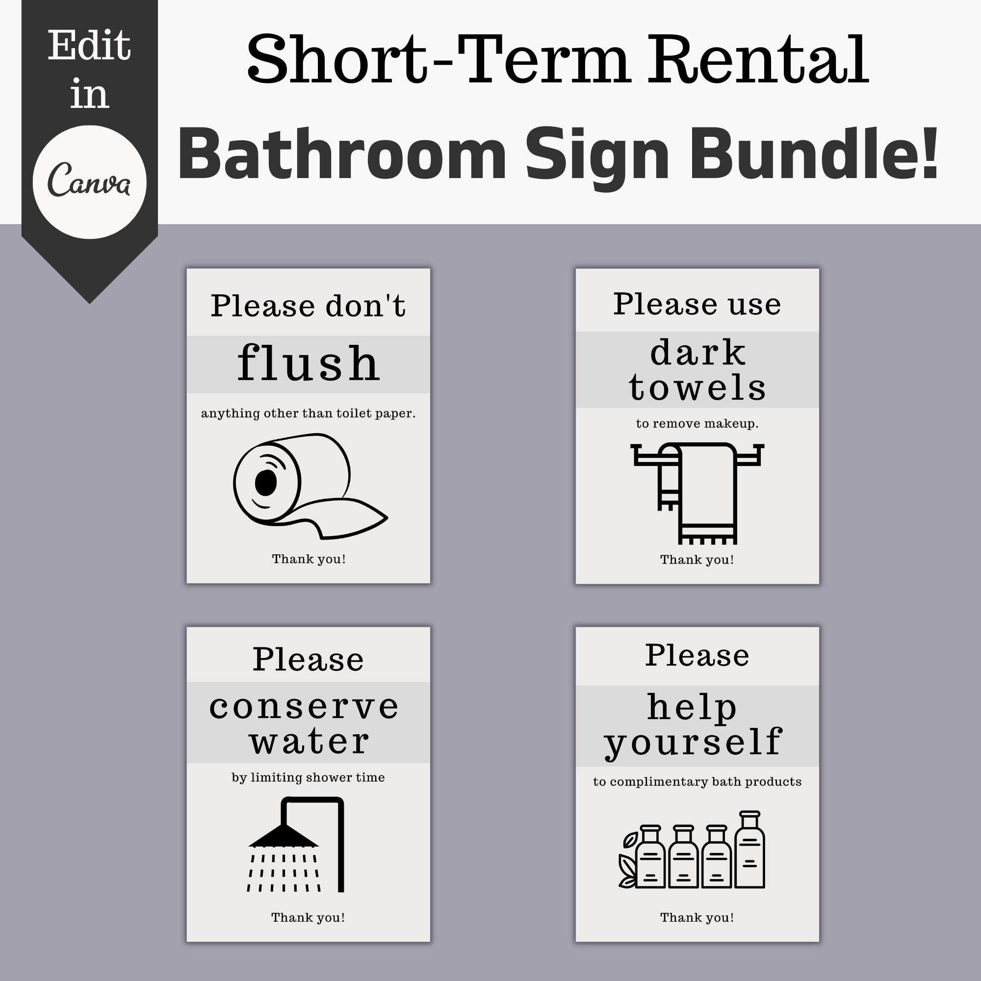 Airbnb Bathroom Sign Bundle, Airbnb Signage, House Rule Signs, Vacation Rental Manual, VRBO ...