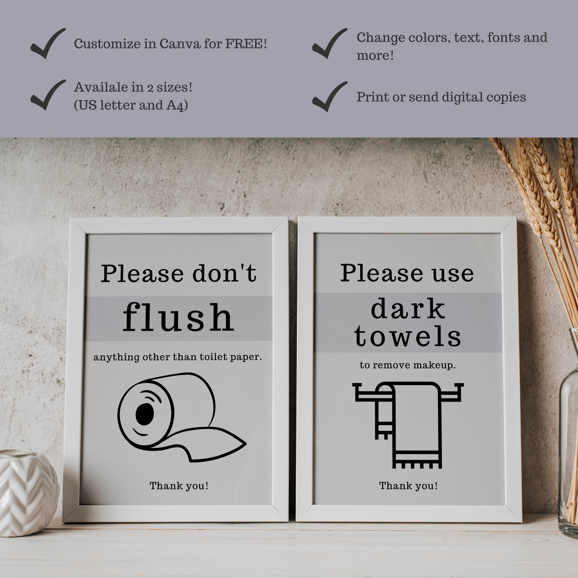 Airbnb Bathroom Sign Bundle, Airbnb Signage, House Rule Signs, Vacation Rental Manual, VRBO ...