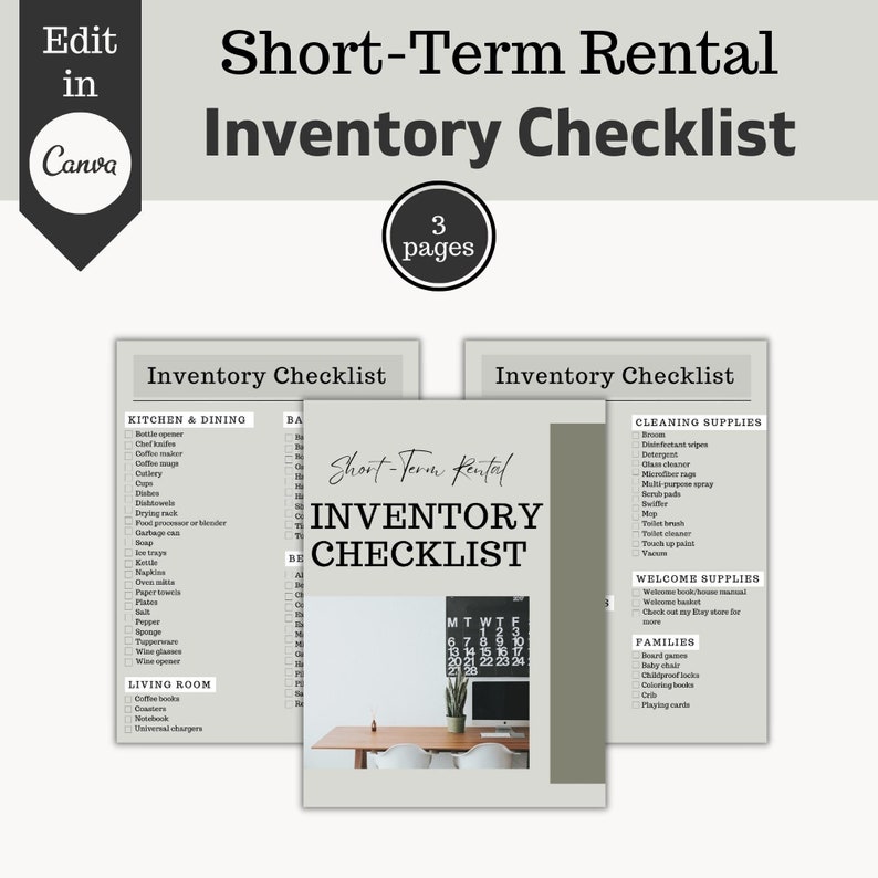Shortterm Rental Inventory Checklist, Vacation Rental Cheklist