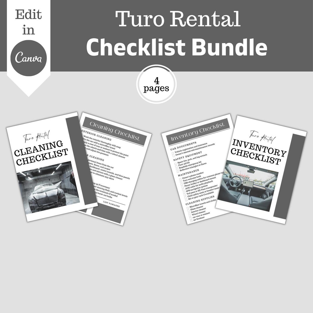 Turo Rental Checklist Bundle, Turo Cleaning Checklist, Turo Inventory