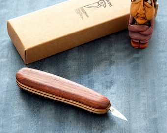 Handmade D2 Steel Detail Knife: Padauk Wood Handle, Leather Sheath