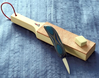 Handmade D2 Steel Wood Carving Knife with Leather Strop Set