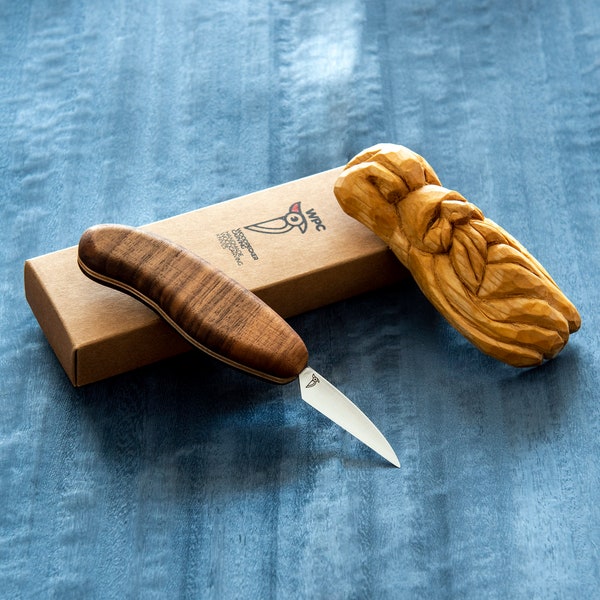 Couteau à sculpter sur bois avec étui en cuir, sculpture sur bois, grenaillage, couteau à sculpture sur bois, sculpture sur bois, lame de 5 cm, couteau de sculpture, outils